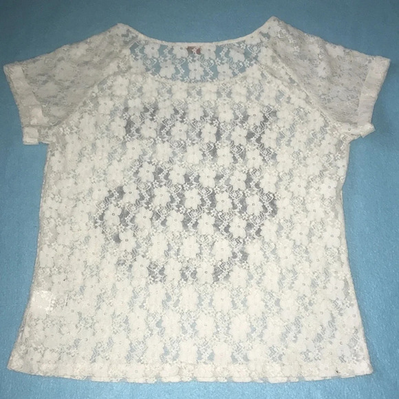 BONGO lace sheer top “Rebel American Made” motorcycle short cuffed sleeve size M - Picture 2 of 8